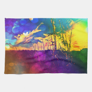 Serviette du paysage rural arc-en-ciel