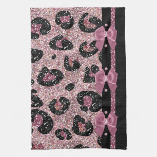 Serviette Empreinte de léopard en ruban rose Rocka