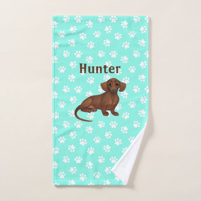 Serviette Empreinte de patte en Dachshund bleu et  (Serviette à main)