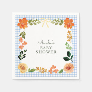Serviette En Papier 003 Bleu Cobalt Floral Gingham Baby Shower