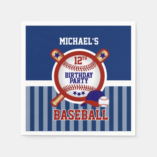 Serviette En Papier 00e fête d'anniversaire - Baseball - Bleu foncé (Devant)