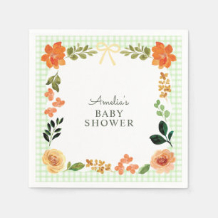 Serviette En Papier 017 Vert de mousse floral Gingham Baby Shower