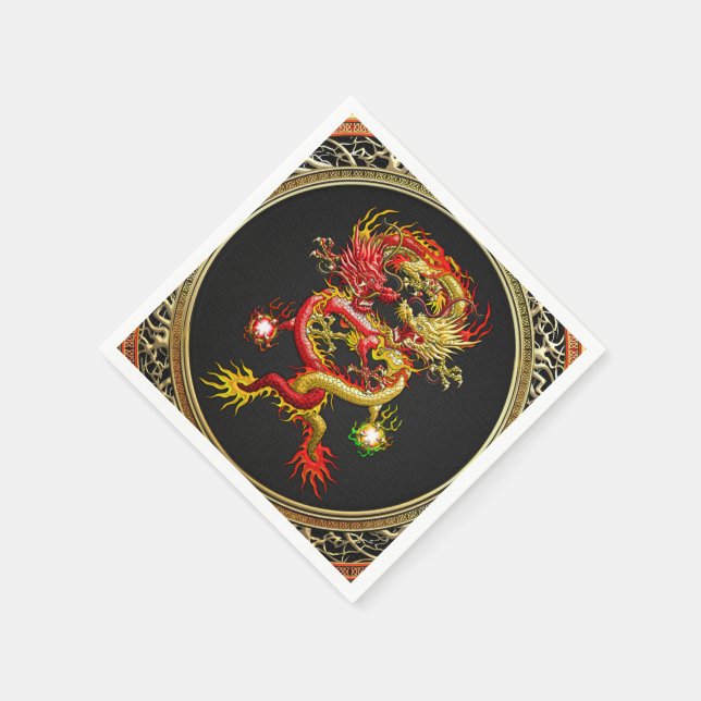 Serviette En Papier [100] Dragons rouges et jaunes (Coin)