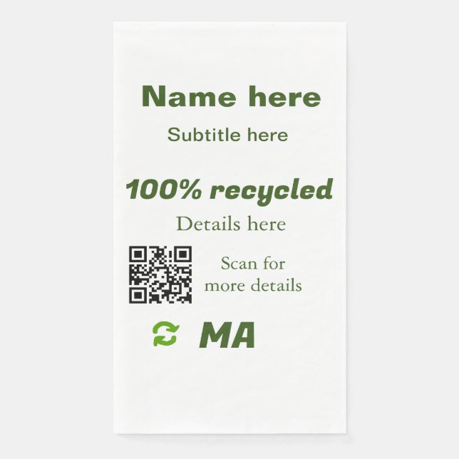 Serviette En Papier 100% recyclé ajouter Q R code ici nom d'entreprise (Devant)