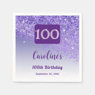Serviette En Papier 100e anniversaire Chic Parties scintillant violet