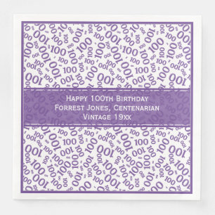 Serviette En Papier 100e anniversaire Cool numéro Motif violet/blanc