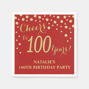 Serviette En Papier 100e anniversaire de la fête Rouge et Diamant d'o