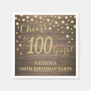 Serviette En Papier 100e anniversaire de mariage Rustic Wood and Gold 