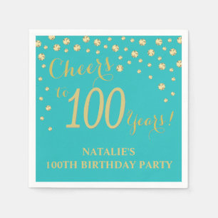Serviette En Papier 100e anniversaire de mariage Turquoise et Gold Dia