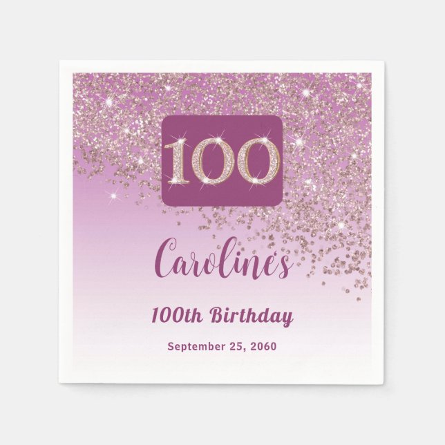 Serviette En Papier 100e anniversaire Jolie Parties scintillant Rose o (Devant)