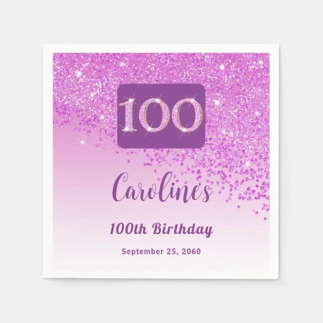 Serviette En Papier 100e anniversaire jolie Parties scintillant rose s (Devant)