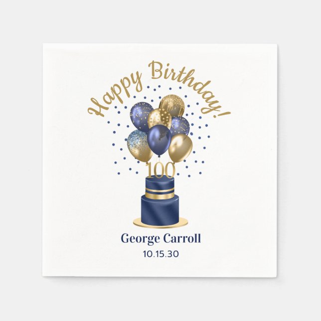 Serviette En Papier 100e anniversaire Marine Blue Balloon Cake (Devant)