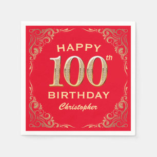 Serviette En Papier 100e anniversaire Parties scintillant rouge et or