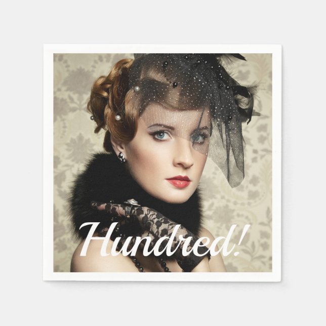 Serviette En Papier 100e anniversaire photo script femme (Devant)