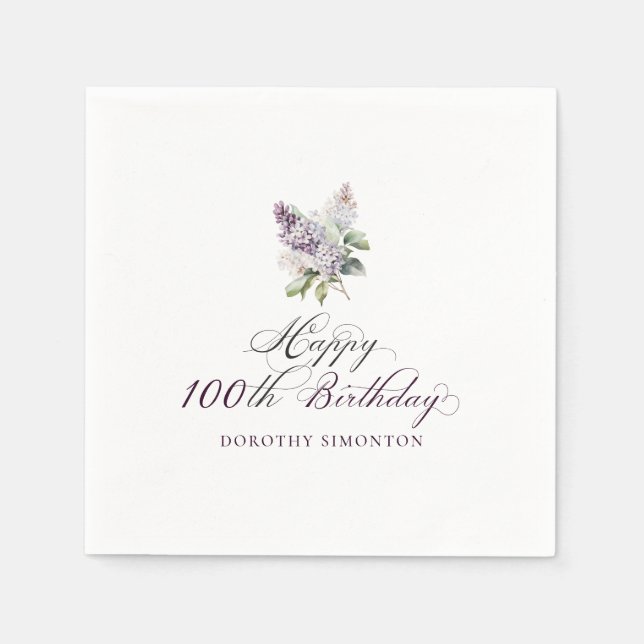 Serviette En Papier 100e anniversaire Purple Lilac Fleur de printemps (Devant)