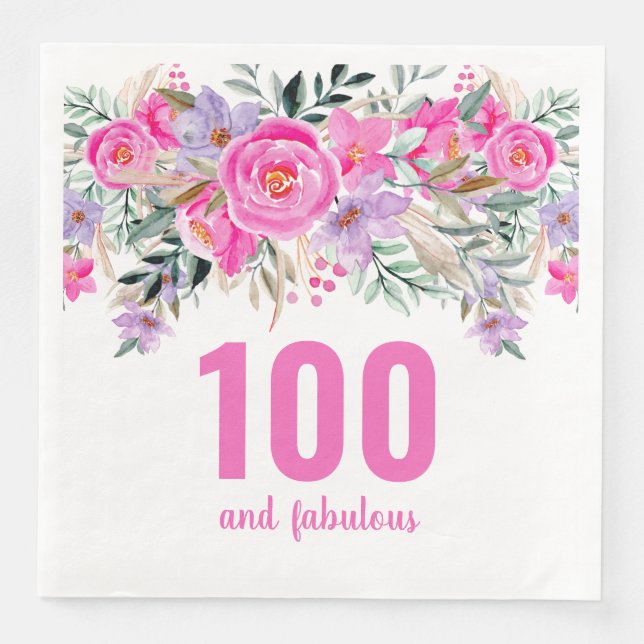 Serviette En Papier 100e anniversaire rose floral serviettes de fête (Devant)