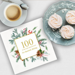 Serviette En Papier 100e anniversaire Rustique hiver verdure Bow rouge