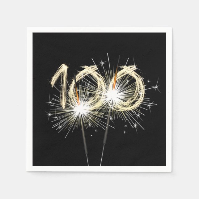 Serviette En Papier 100e anniversaire Sparklers de fête sur Noir (Devant)