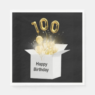 Serviette En Papier 100e Ballons d'anniversaire en or en boîte blanche
