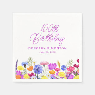 Serviette En Papier 100e fête d'anniversaire Fleur sauvage violet pers
