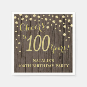 Serviette En Papier 100e fête d'anniversaire Rustic Wood et Gold Diamo
