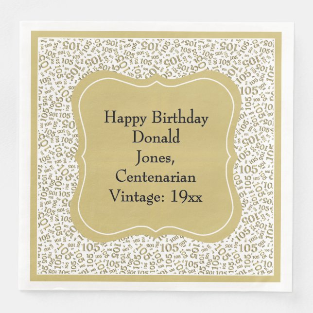 Serviette En Papier 105e anniversaire Gold/White Motif numéro de suppo (Devant)
