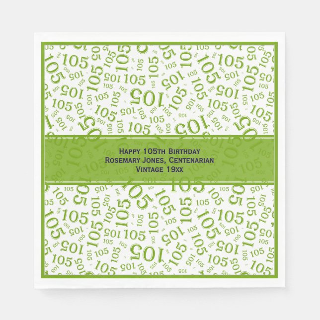 Serviette En Papier 105e anniversaire moderne Motif vert/blanc (Devant)