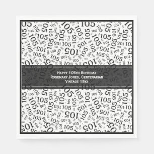 Serviette En Papier 105e anniversaire moderne Numéro Motif noir/blanc