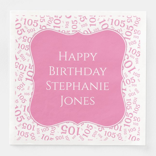 Serviette En Papier 105e anniversaire Motif aléatoire rose/blanc 105 (Devant)