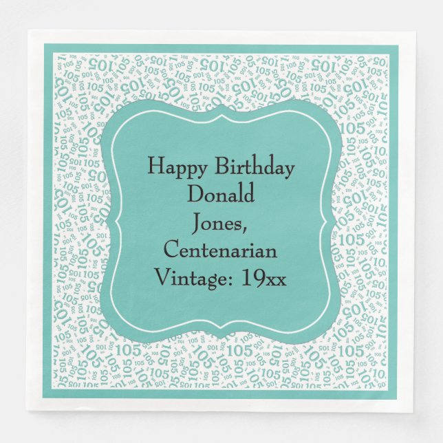 Serviette En Papier 105e anniversaire Turquoise/blanc Motif numéro de  (Devant)