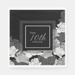 Serviette En Papier 10e anniversaire argent, noir et blanc serviettes