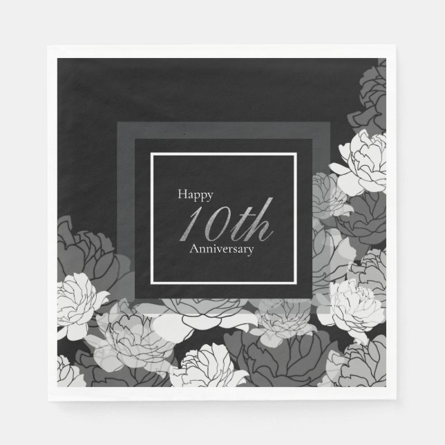 Serviette En Papier 10e anniversaire argent, noir et blanc serviettes (Devant)