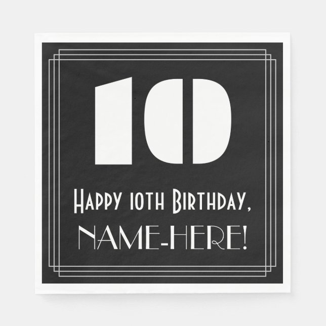 Serviette En Papier 10e anniversaire : Art Déco Inspiré Look "10" + No (Devant)