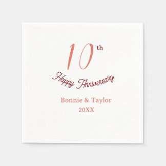 Serviette En Papier 10e anniversaire de mariage nom pastel pêche rétro