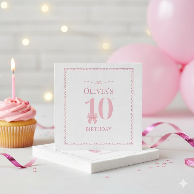 Serviette En Papier 10e anniversaire fille rose Bow Party Napkin (Créateur téléchargé)