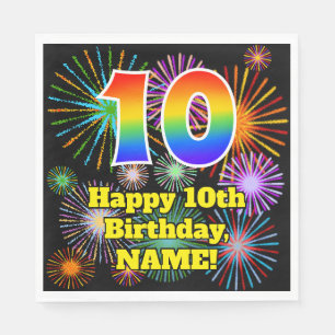 Serviette En Papier 10e anniversaire : Fun Motif Fireworks + Rainbow 1