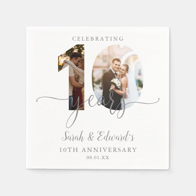 Serviette En Papier 10e anniversaire Mariage moderne 2 photo (Devant)