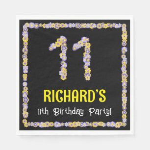 Serviette En Papier 11e anniversaire : Floral Flowers Numéro, Nom pers