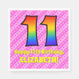 Serviette En Papier 11e anniversaire : Pink Stripes & Hearts, Arc-en-c