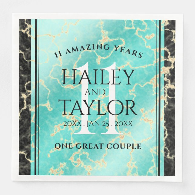 Serviette En Papier 11ème anniversaire de Mariage turquoise (Devant)