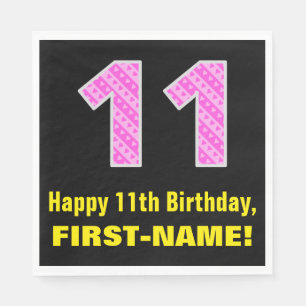 Serviette En Papier 11ème anniversaire : Pink Stripes and Hearts "11" 