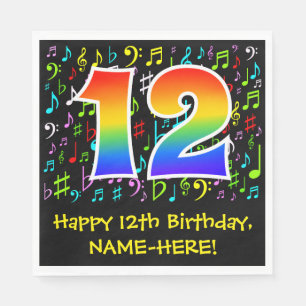 Serviette En Papier 12e anniversaire - Symboles de musique colorée, Ar