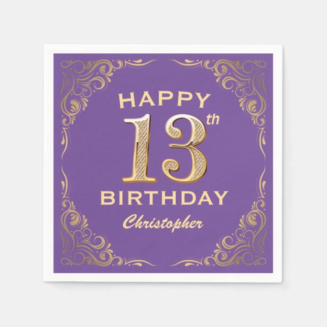 Serviette En Papier 13e anniversaire de la fête violet et Parties scin (Devant)