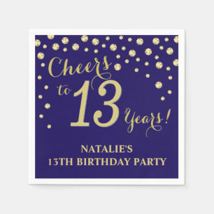 Serviette En Papier 13e Anniversaire de la Navy Blue and Gold Diamond