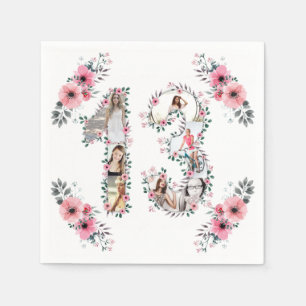 Serviette En Papier 13e anniversaire fille Fleur Photo Collage blanc