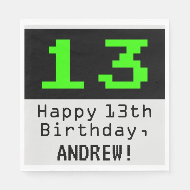 Serviette En Papier 13e anniversaire - Nerdy / Geeky Style "13" & Nom (Devant)