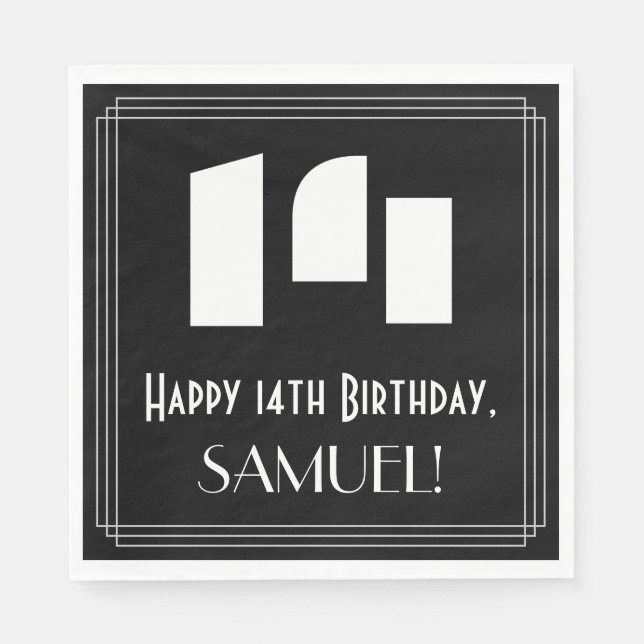 Serviette En Papier 14e anniversaire : Art Déco Inspiré Look "14" + No (Devant)
