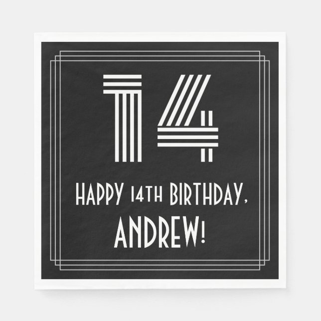 Serviette En Papier 14e anniversaire : Art Déco Inspiré Look "14" + No (Devant)
