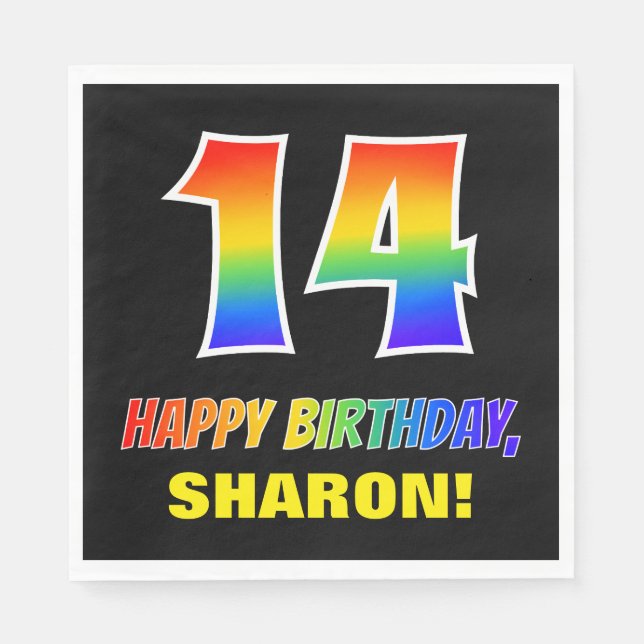 Serviette En Papier 14e anniversaire : Bold, amusant, simple, arc-en-c (Devant)