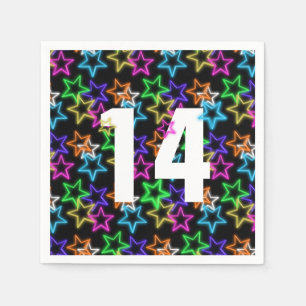 Serviette En Papier 14e Anniversaire Neon Étoiles Sur Noir
